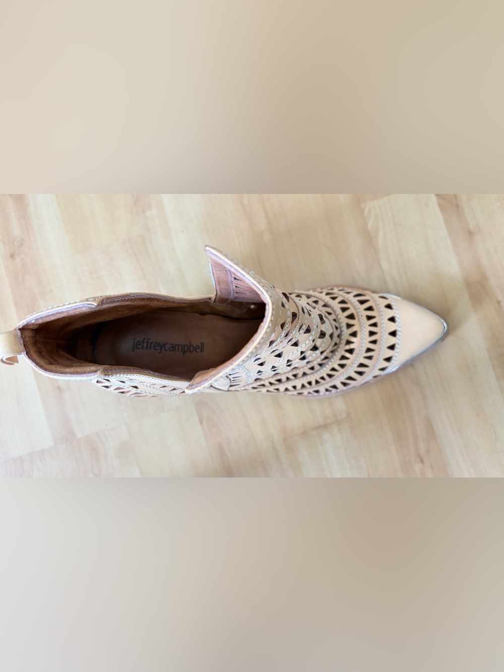 Jeffrey Campbell Women’s Beige Laser-Cut Ankle Boots with Silver Toe Cap - Picture 5 of 5